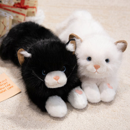 Lebensechter Liegekatze Plüsch Kuschelkissen mit ultra-weichem Kunstfell und besticktem Gesicht Brehn