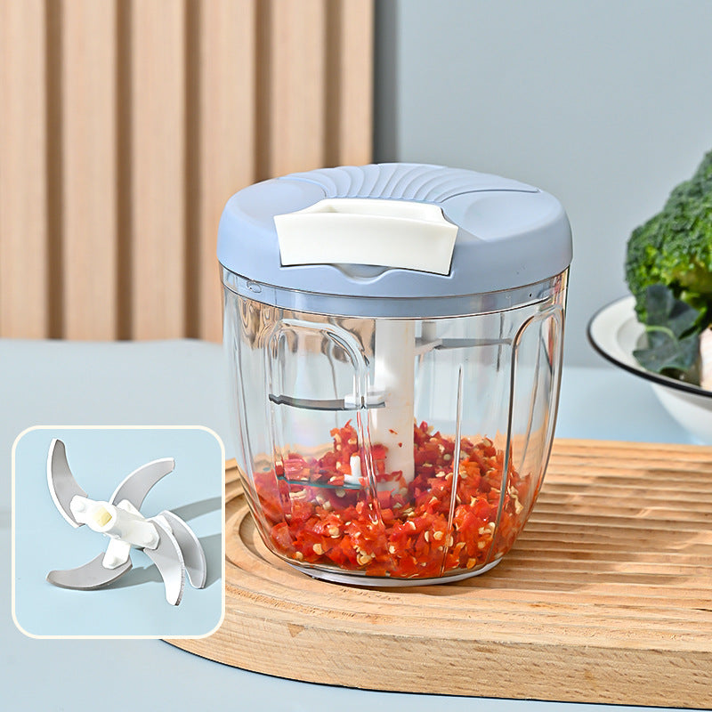 Compact Manual Pull-String Food Chopper with Interchangeable S-Blade and Clear Glass Bowl
