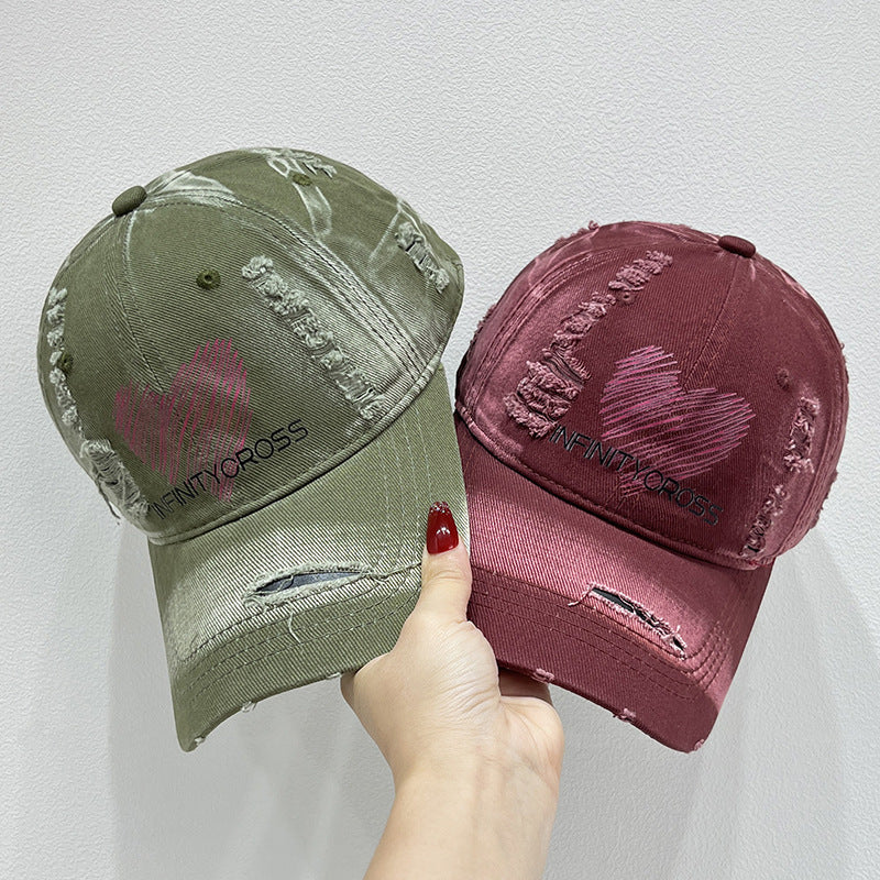 Damen Distressed Herz Bestickte Baseballmütze Brehn