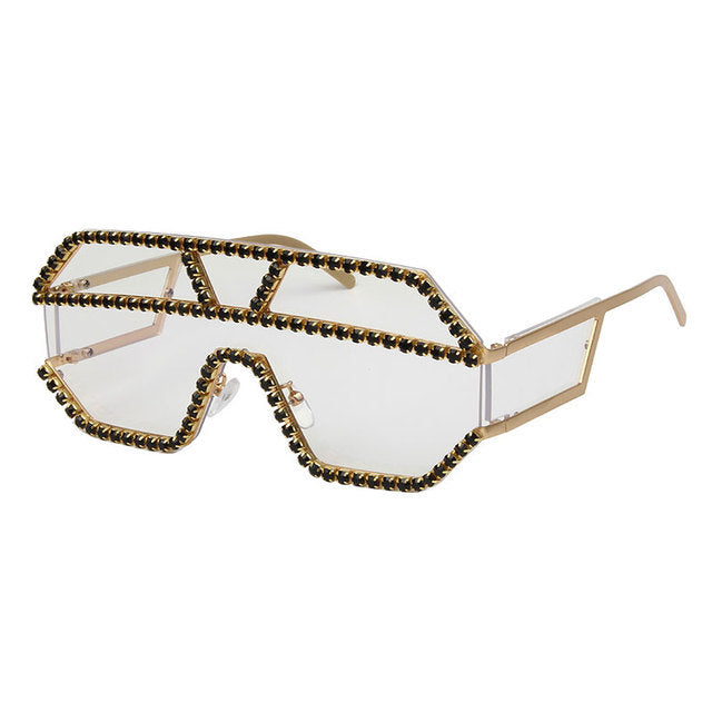 Damen stilvolle Sonnenbrille mit geometrischem Rahmen und Strassverzierung Brehn