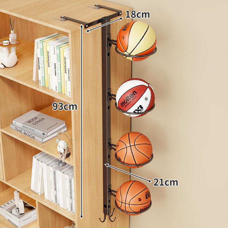 Multi-Ball Vertikaler Über-Regal Sportball Organizer mit kreisförmigen Halterungen und Hakenaufbewahrung