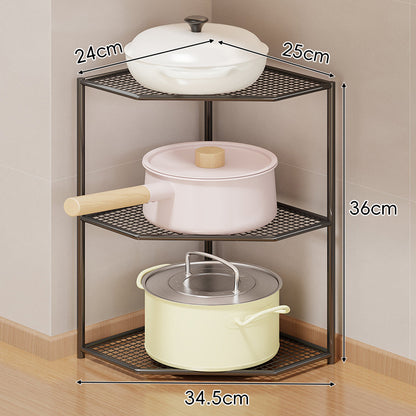 Eck-Drei-Stufen-hexagonaler Metall-Mesh-Küchen-Töpfe-und-Pfannen-Organizer-Regal