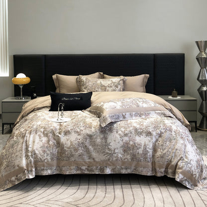 Luxuriöses Baumwollsatin-Bettwäsche-Set mit Tier-Toile-Motiv und Satinkante