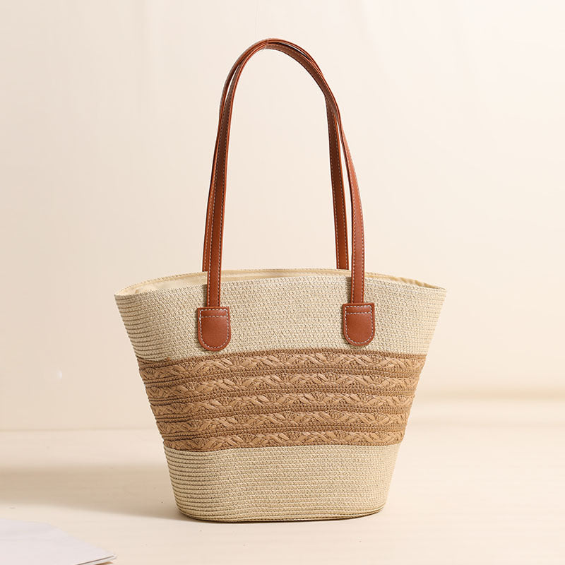 Damen Strandtasche aus hochwertigem geflochtenem Naturmaterial mit stilvollen Lederakzenten Brehn