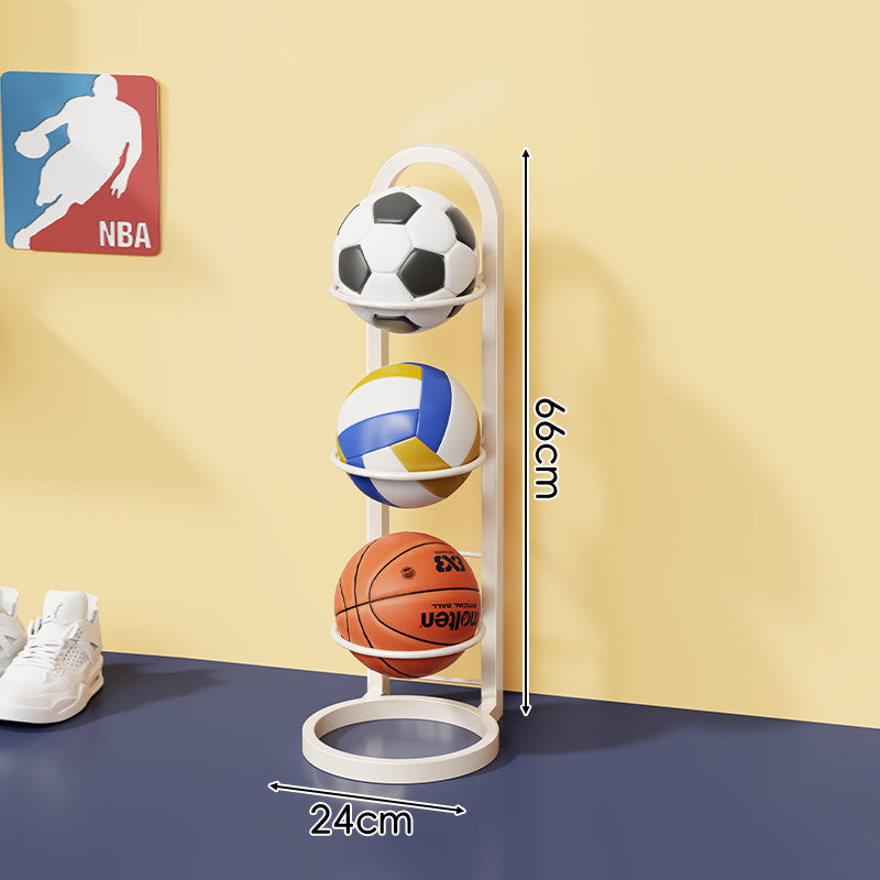 Vertikaler Sportball-Lagerregal mit vier Körben und schlankem Metallrahmen