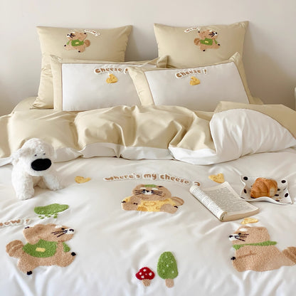 Besticktes Plüsch-Applikation Bettwäsche-Set mit Kopfkissenbezügen