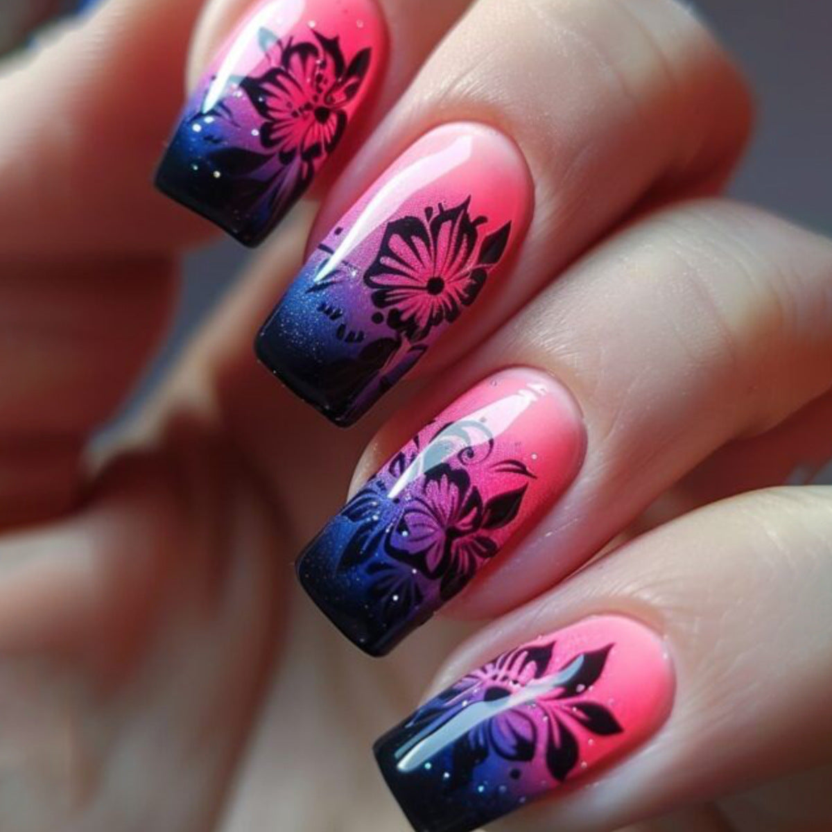 Florale Ombre Acryl Nagel Kunst Extensions Brehn