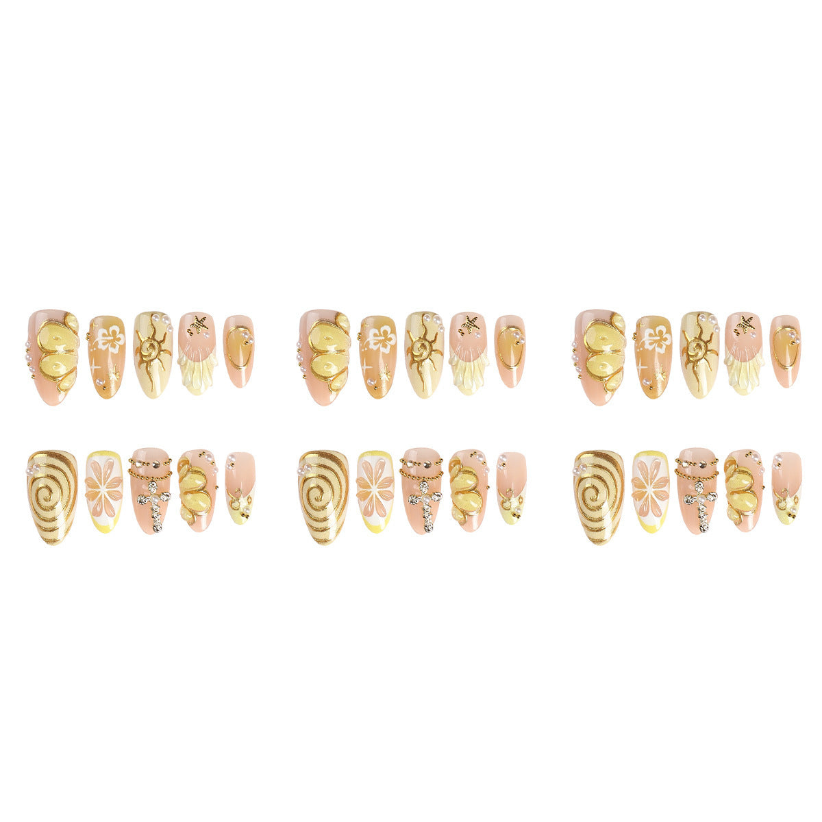 Kunstnagelset mit eleganten floralen Verzierungen Brehn