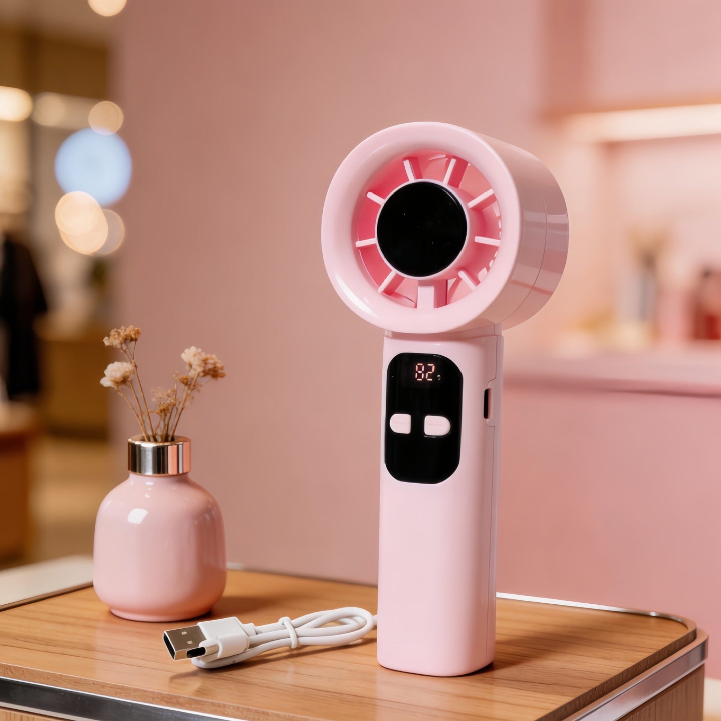 Damen Tragbarer Akku-Handventilator mit digitaler Steuerung Brehn