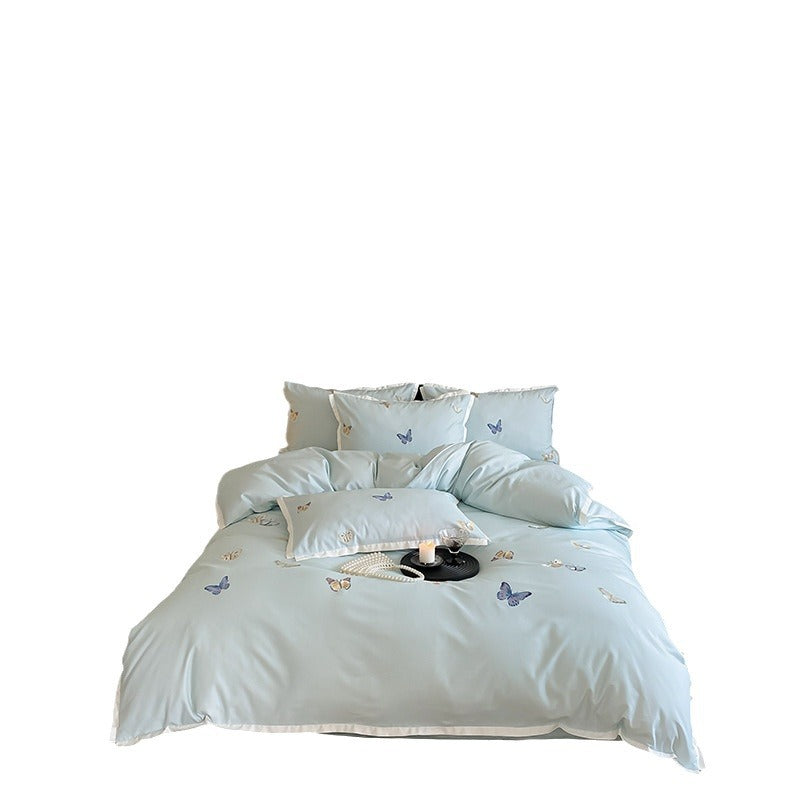 Luxuriös besticktes Schmetterling Baumwollsateen Bettbezug Set