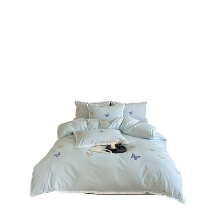 Luxuriös besticktes Schmetterling Baumwollsateen Bettbezug Set