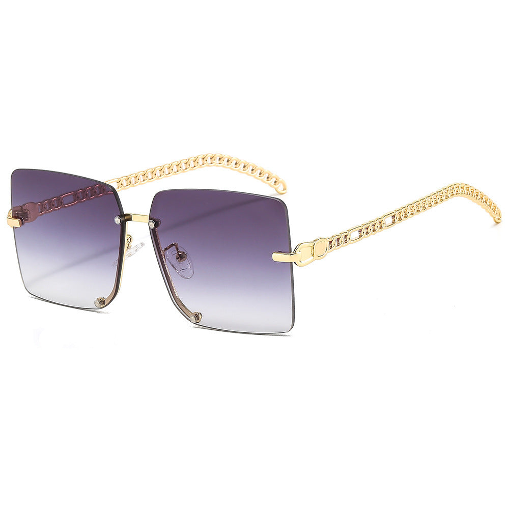 Damen modische Sonnenbrille mit luxuriösem Kettenarm und rechteckigem Rahmen Brehn