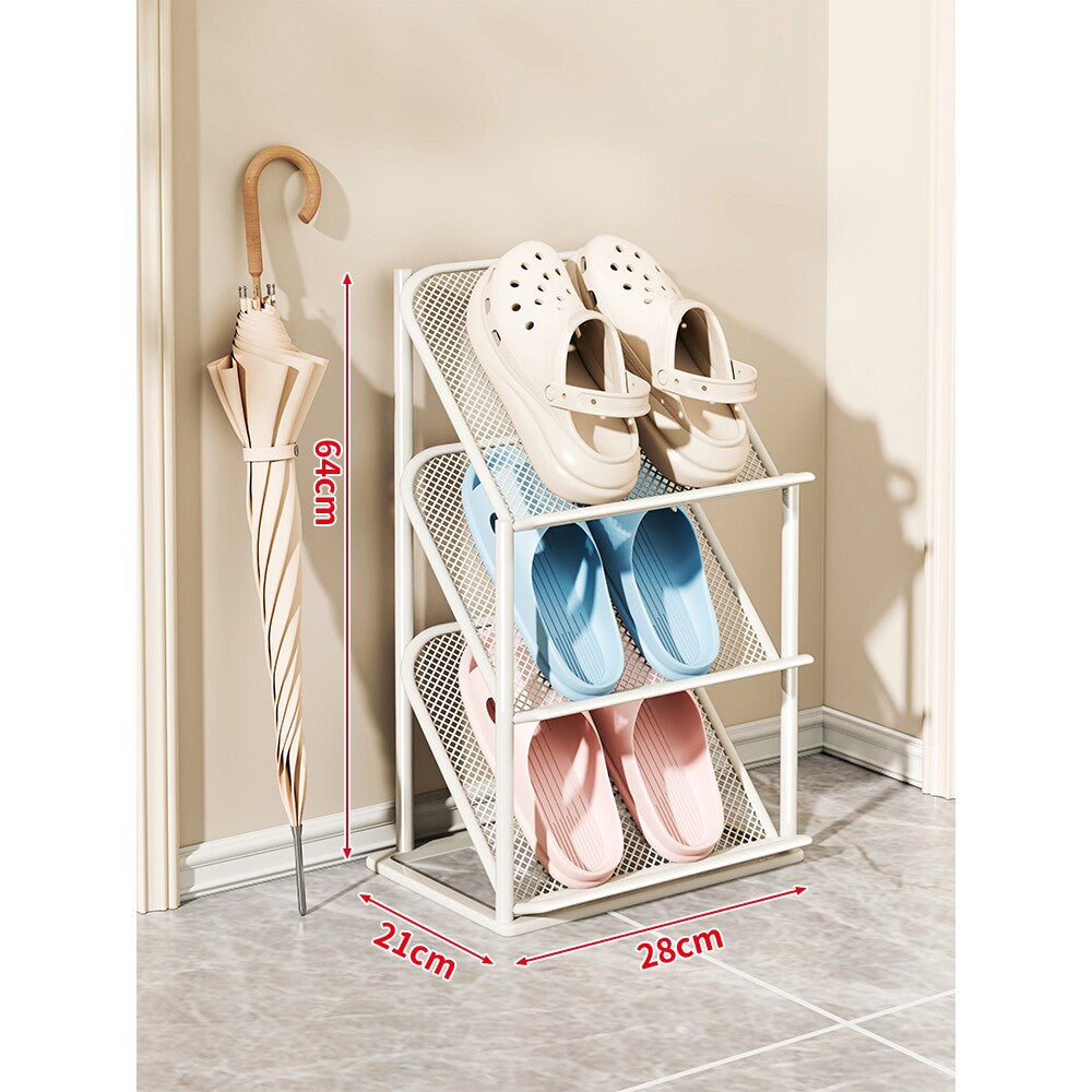 Vierstufiger vertikaler geneigter Metallgitter-Schuhregal-Organizer