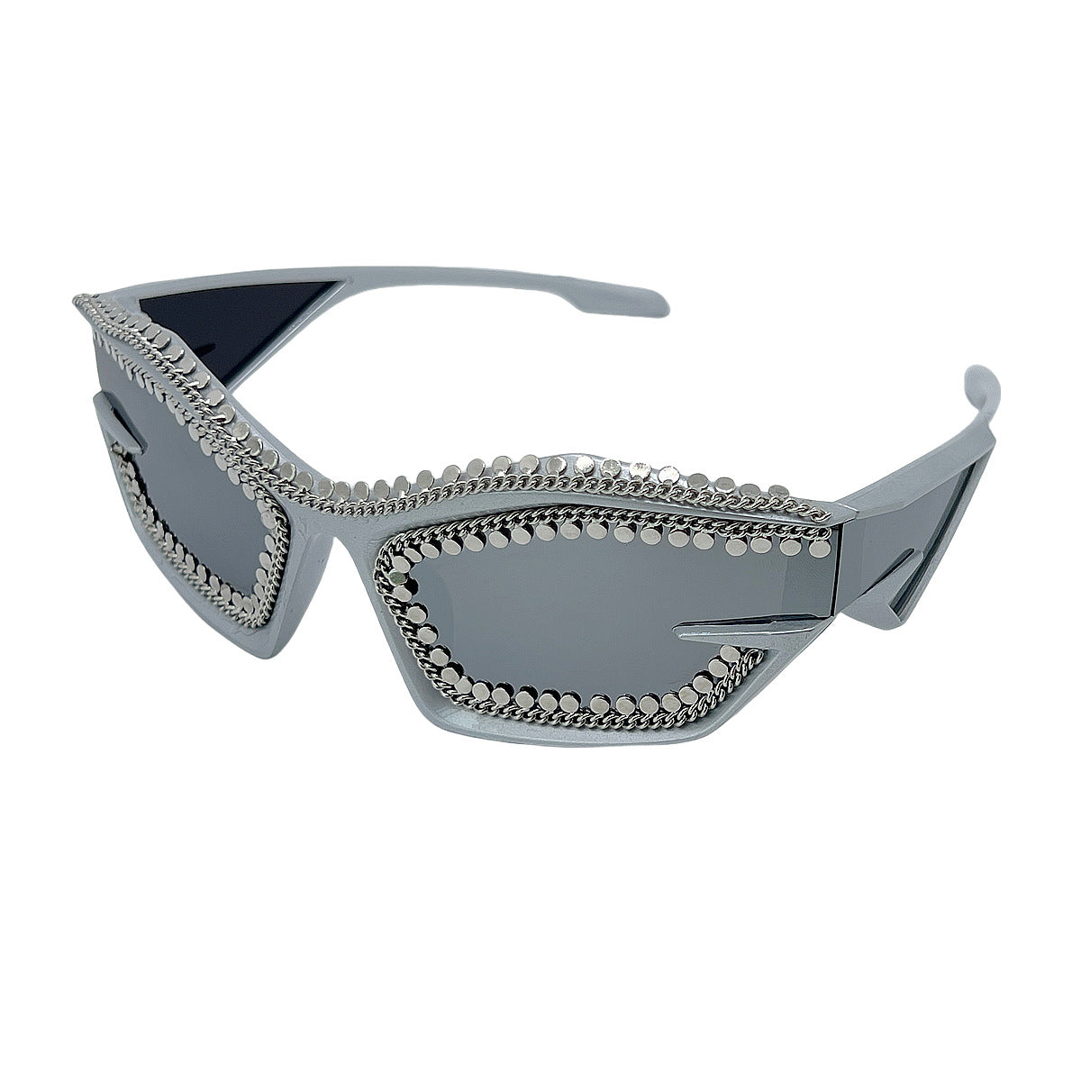 Damen Designer-Sonnenbrille im futuristischen Look mit funkelndem Strassbesatz Brehn