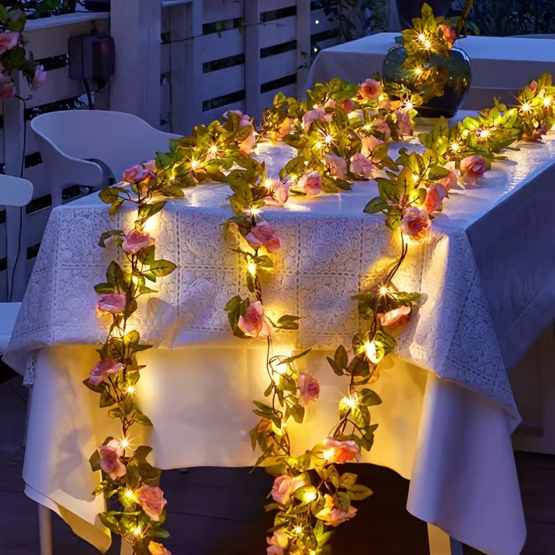 Künstliche Rosenranken LED Feenlichter Wasserdicht Kupferdraht Brehn