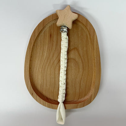 Geflochtener Baumwoll-Nuckelclip mit sicherer Holzstern-Klemme