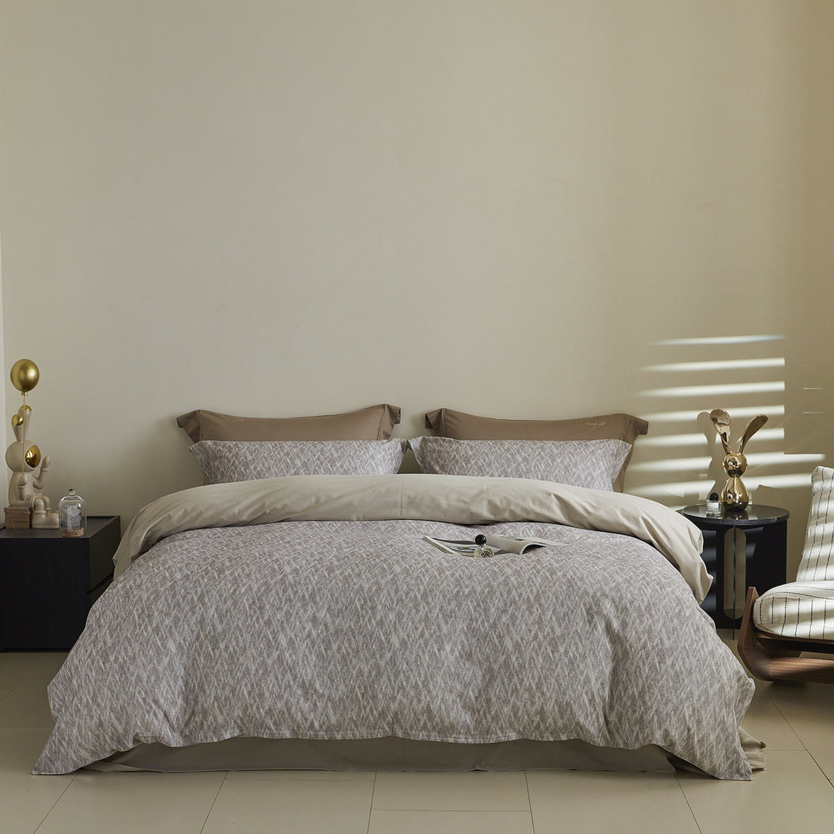 Ombre gestreiftes Baumwollsatin Bettbezug-Set