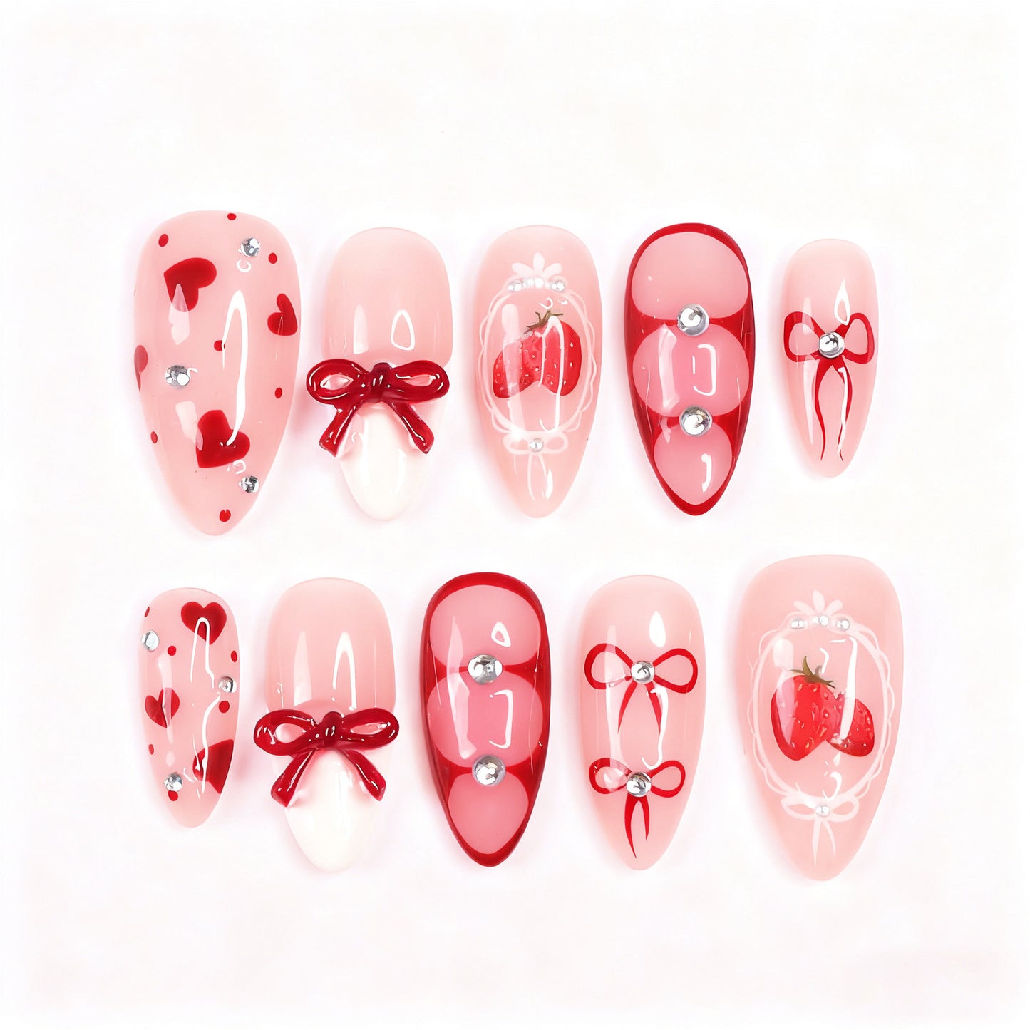 Dekorative Erdbeer-Themen Press-On Nagelspitzen Brehn