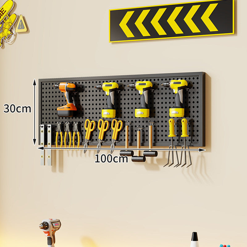 Wandmontierter perforierter Metallwerkzeug-Pegboard-Organizer mit Magnetstreifen und Mehrfachhaken