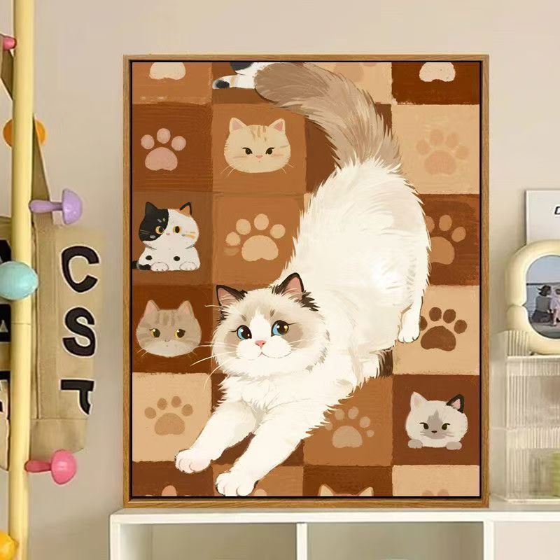 Niedliches katzenbasiertes dekoratives Leinwandkunstwerk Brehn