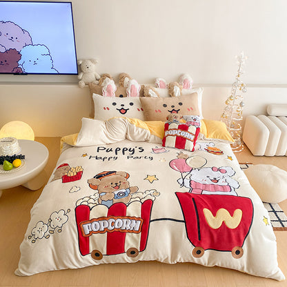 Flauschige Bettwäsche-Garnitur mit gesteppter Kuscheloberfläche, 3D-Teddy-Applikationen und wärmender Microfaserfüllung Brehn