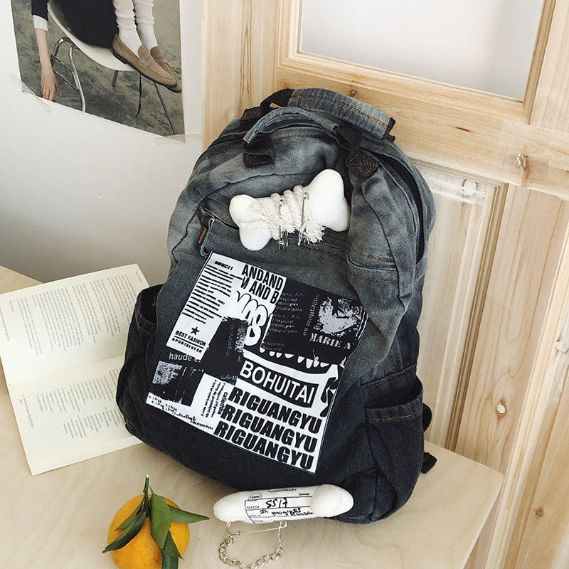 Kreativer grafischer Druck Denim Schulrucksack Brehn
