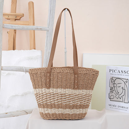 Handgewebte Strandtasche mit Ledergriffen Brehn