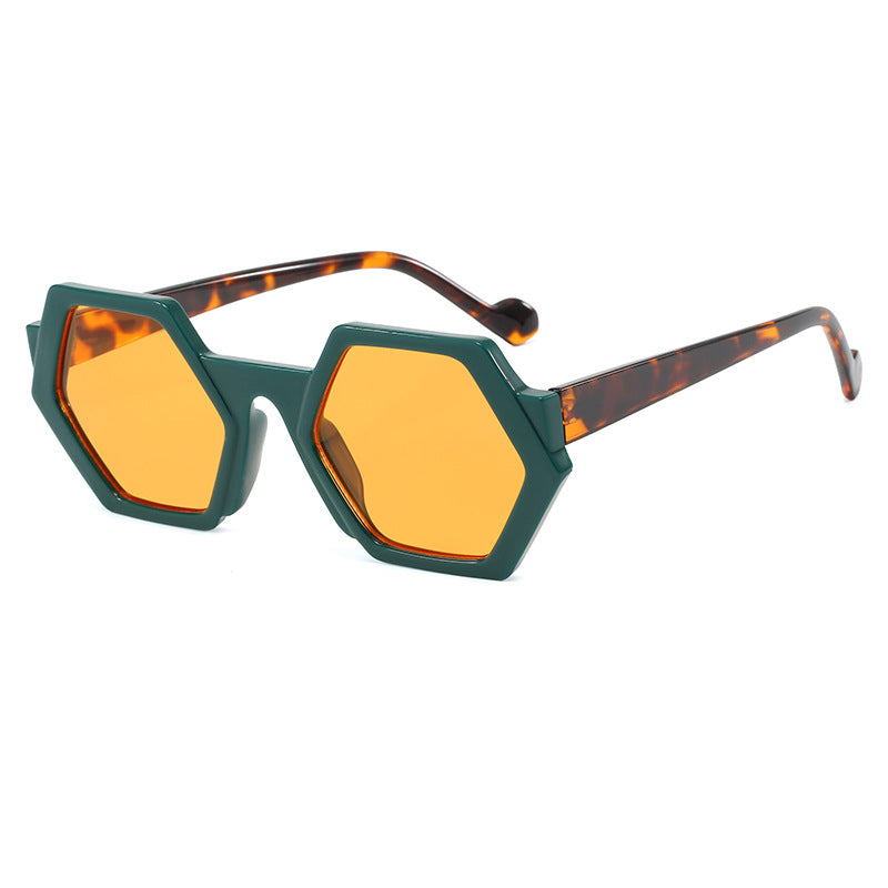 Damen hexagonale Katzenaugen-Sonnenbrille mit urbanem Leopardenmuster Brehn