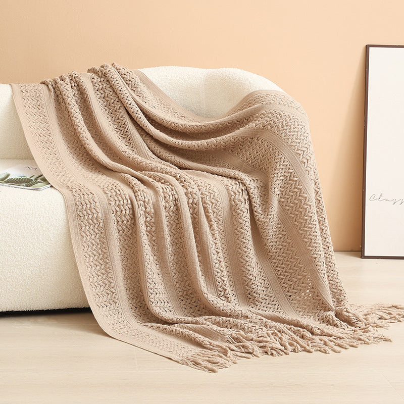 Damen gestrickte Wohndecke mit Fransen Brehn