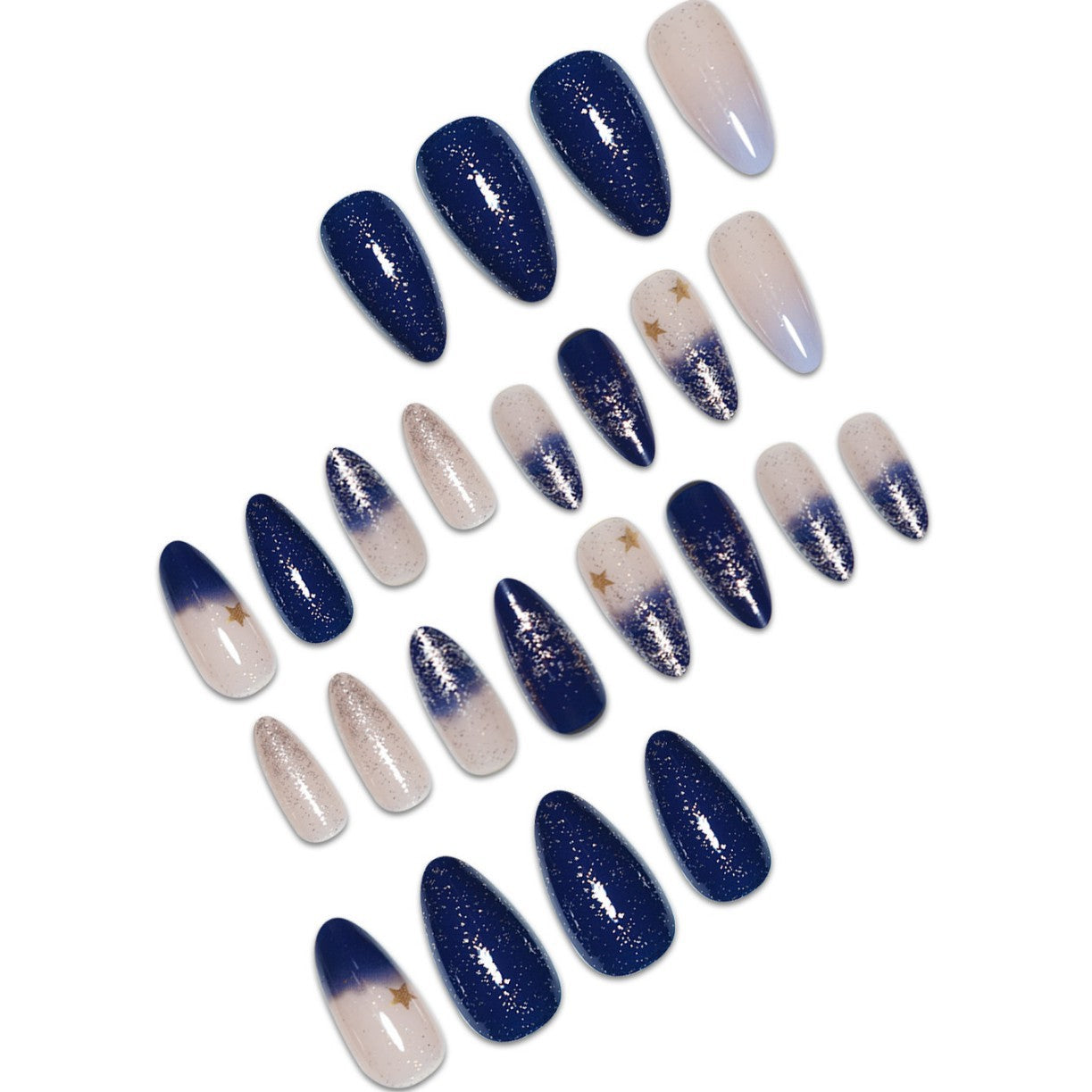 Stiletto Press-On-Nailart-Erweiterungen mit Sternen-Designs Brehn