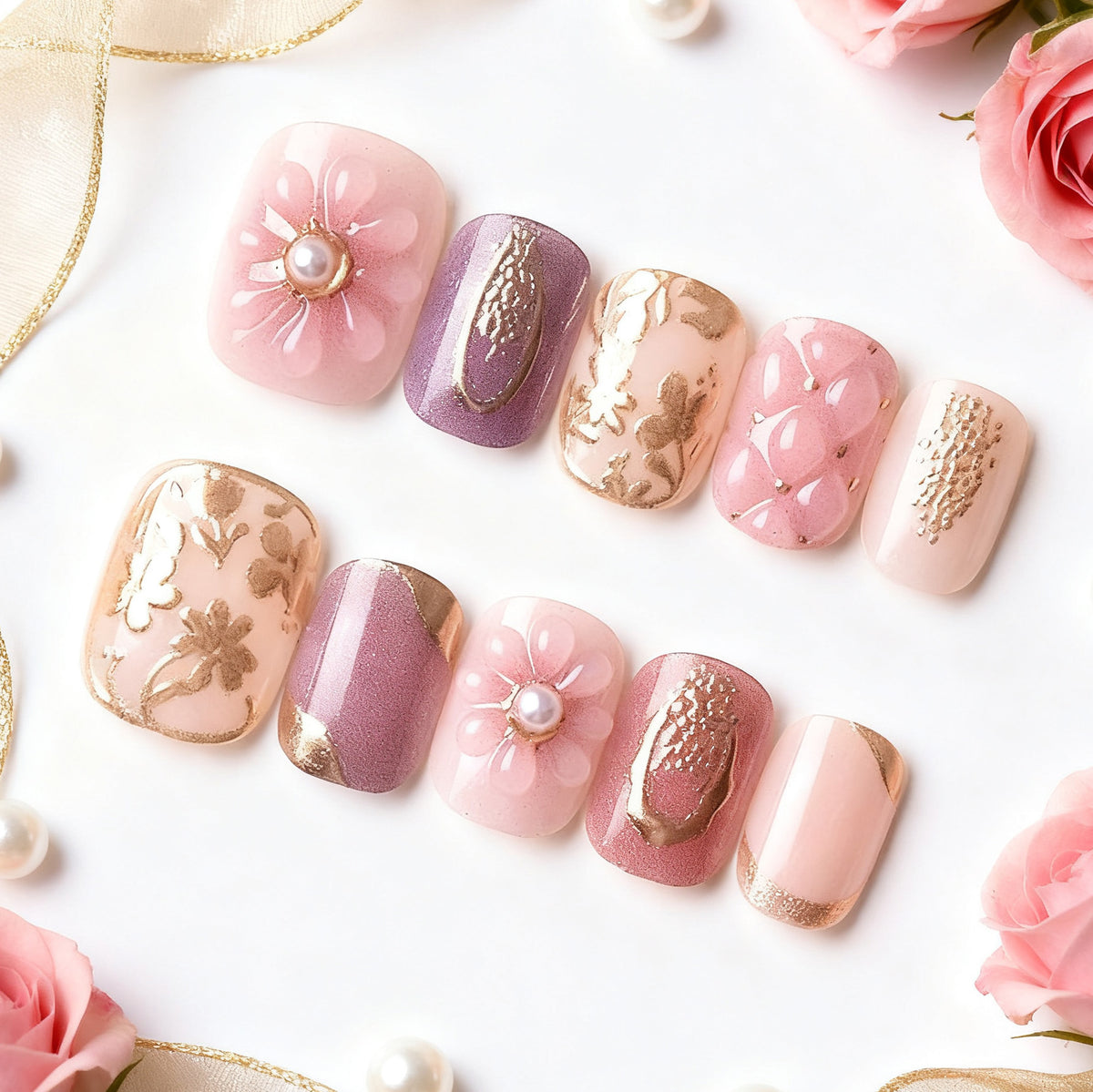 Elegantes florales dekoratives aufklebe Nagelkunst Set Brehn