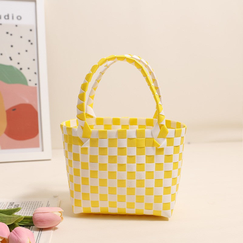 Damen Handtasche aus geflochtenem Kunststoff mit fröhlichem Muster Brehn