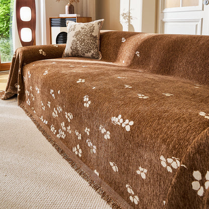 Reversible Woven Couch Throw Slipcover with Fringed Hem