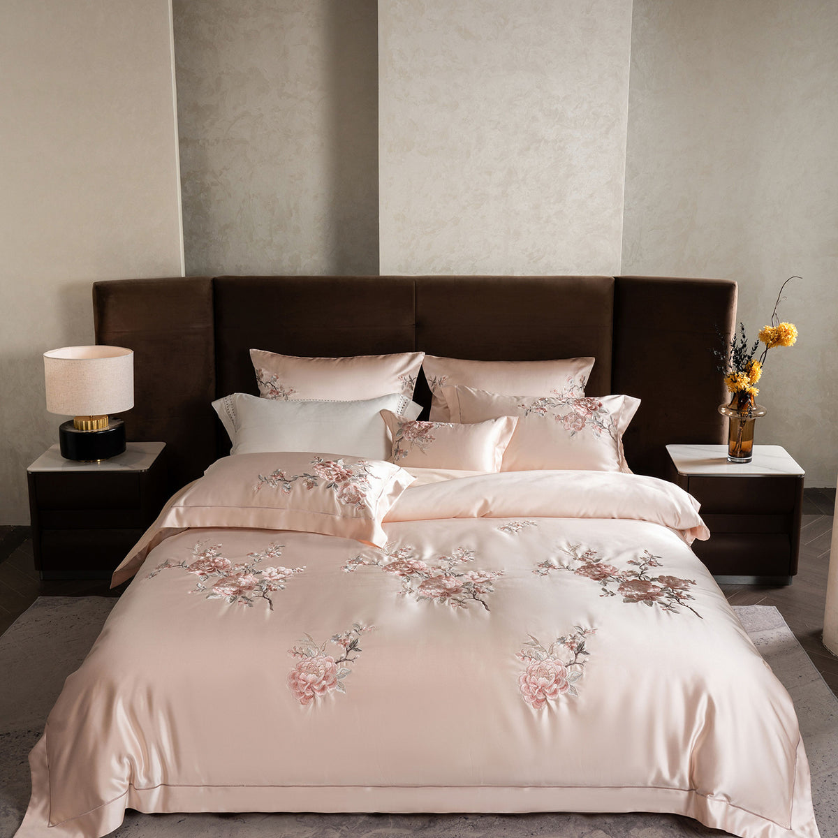 Bestickte Satin Bettdeckenbezug Bettwäsche Set