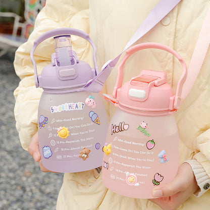 Damen große Wasserflasche mit motivierender Zeitanzeige Brehn