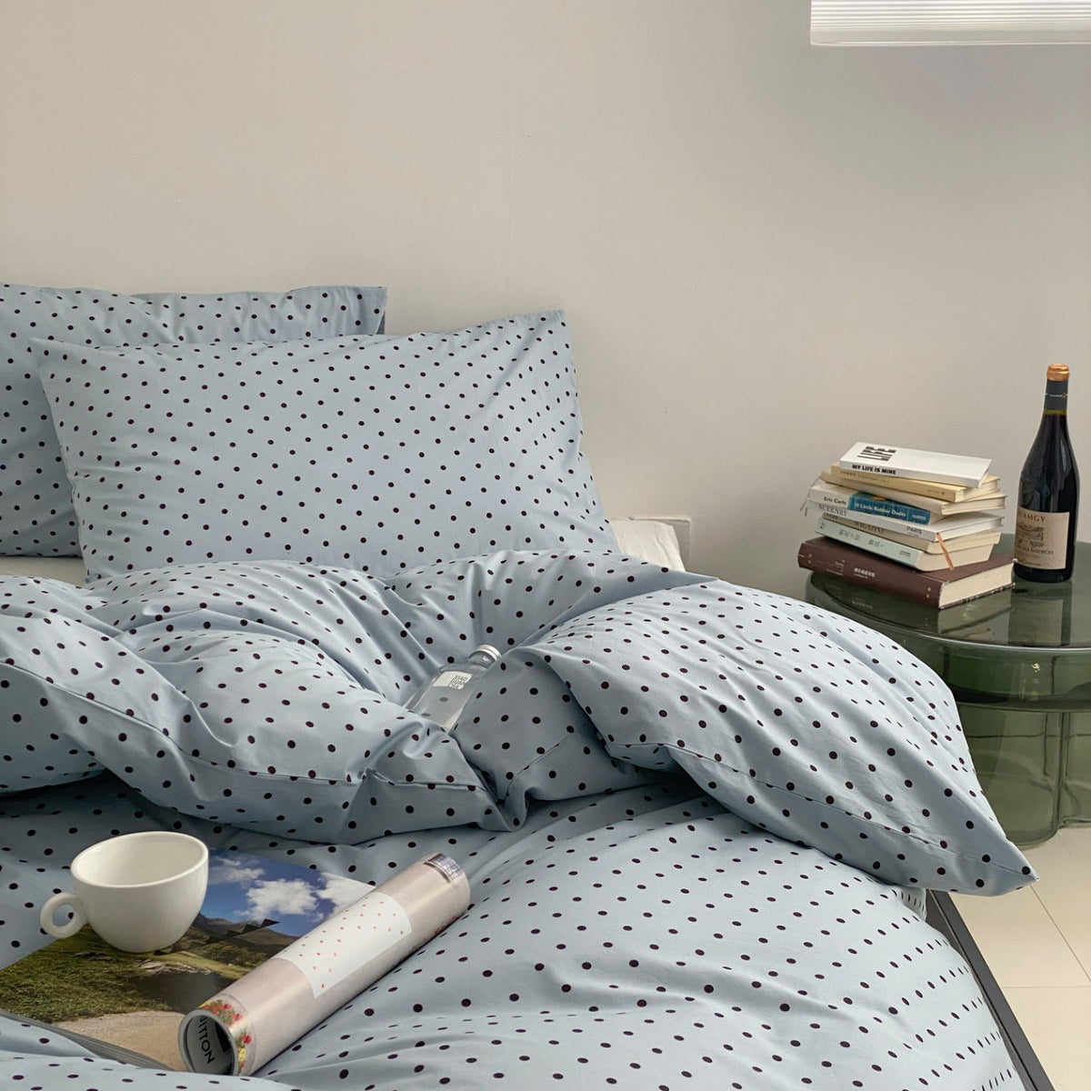 Atmungsaktives Baumwoll-Percale-Punkte-Duvet-Bezug-Set mit Reißverschluss und Kissenbezügen