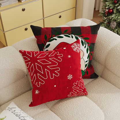 Festive Buffalo Plaid Santa Face Decorative Pillow Cover with Concealed Zipper
