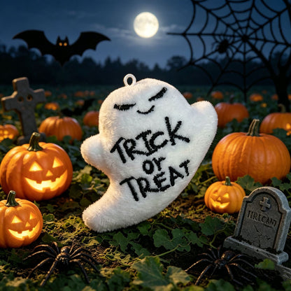 Niedlicher Halloween-Plüschgeist mit weichem Kuschelstoff und gesticktem Gesicht