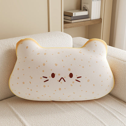 Plush Cloud-Shape Cute Character Lumbar Throw Pillow with Embroidered Face and Soft Faux-Sherpa Cover