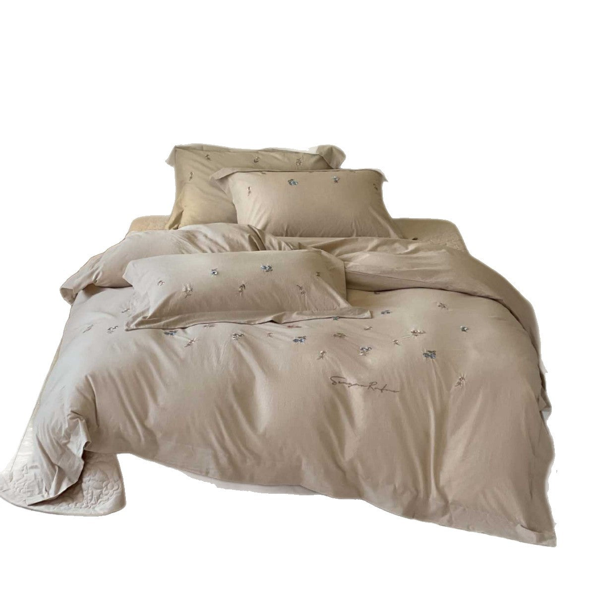 Bettwäsche-Set aus weichem Baumwollsatin mit zarter Blumenstickerei