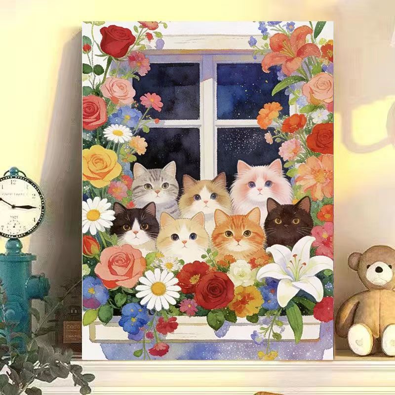 Floral Cat Illustration Leinwand Kunst Brehn