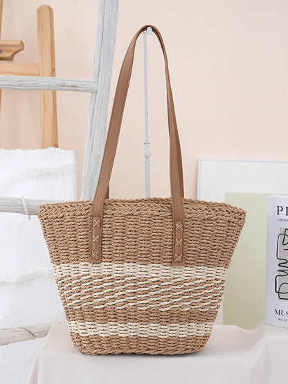 Handgewebte Strandtasche mit Ledergriffen Brehn