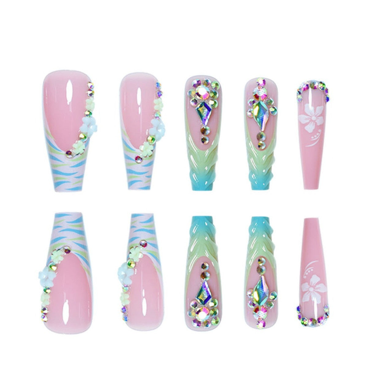 Glamouröse 3D Blumeneffekt Press-On Nagelverlängerungen Brehn