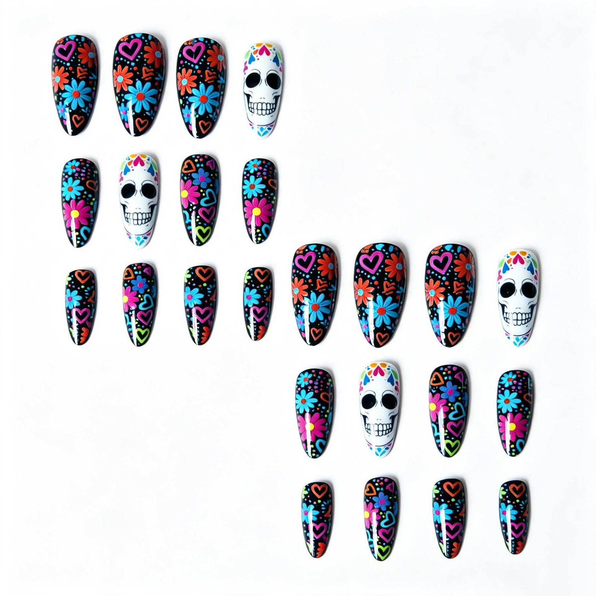 Künstlerisches Skull- und Blumen-Nagelkunst-Kit