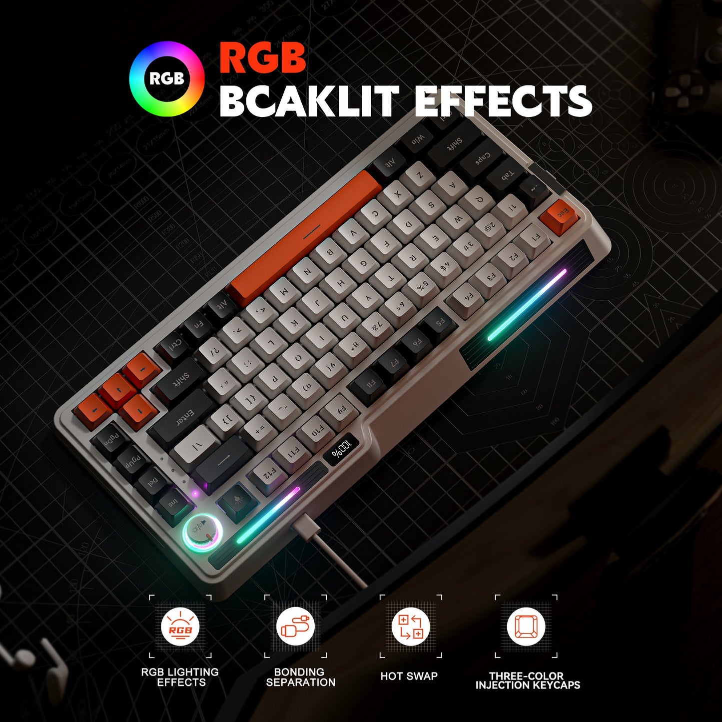 Kompakte RGB Mechanische Tastatur mit programmierbarer Hintergrundbeleuchtung Brehn