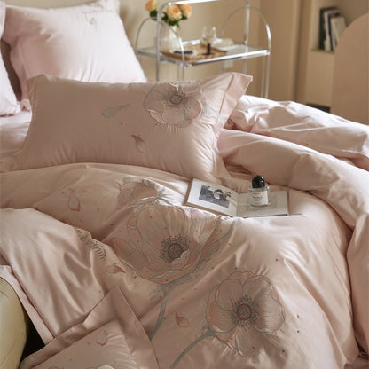 Satin-Bettwäsche-Garnitur mit floraler Relief-Stickerei und samtigem Glanz Brehn