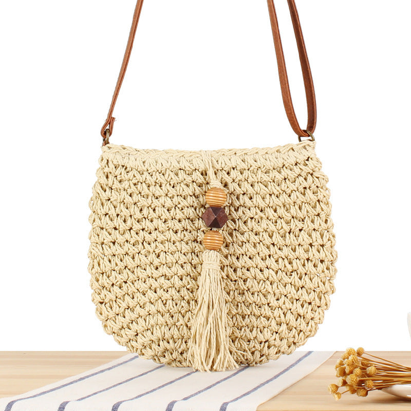 Schultertasche mit Handgeknüpftem Makramee und Fransen Brehn