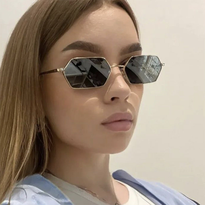 Damen hexagonale Sonnenbrille mit elegantem Metallrahmen und UV-Schutz Brehn