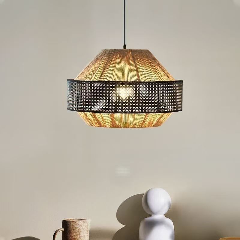 Geflochtene Rattan Trommel Pendelleuchte