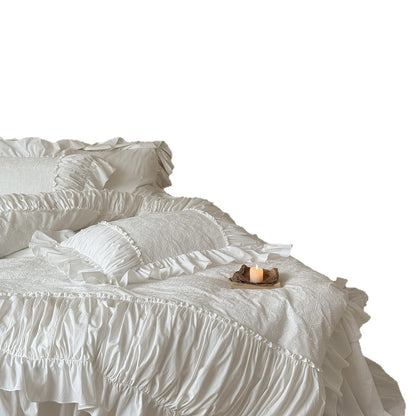 Boho Baumwolle Ösen Bestickte Rüschende Bettbezug Set mit Verdecktem Verschluss & Rüschenshams